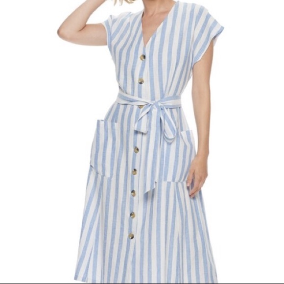 nina button linen dress
